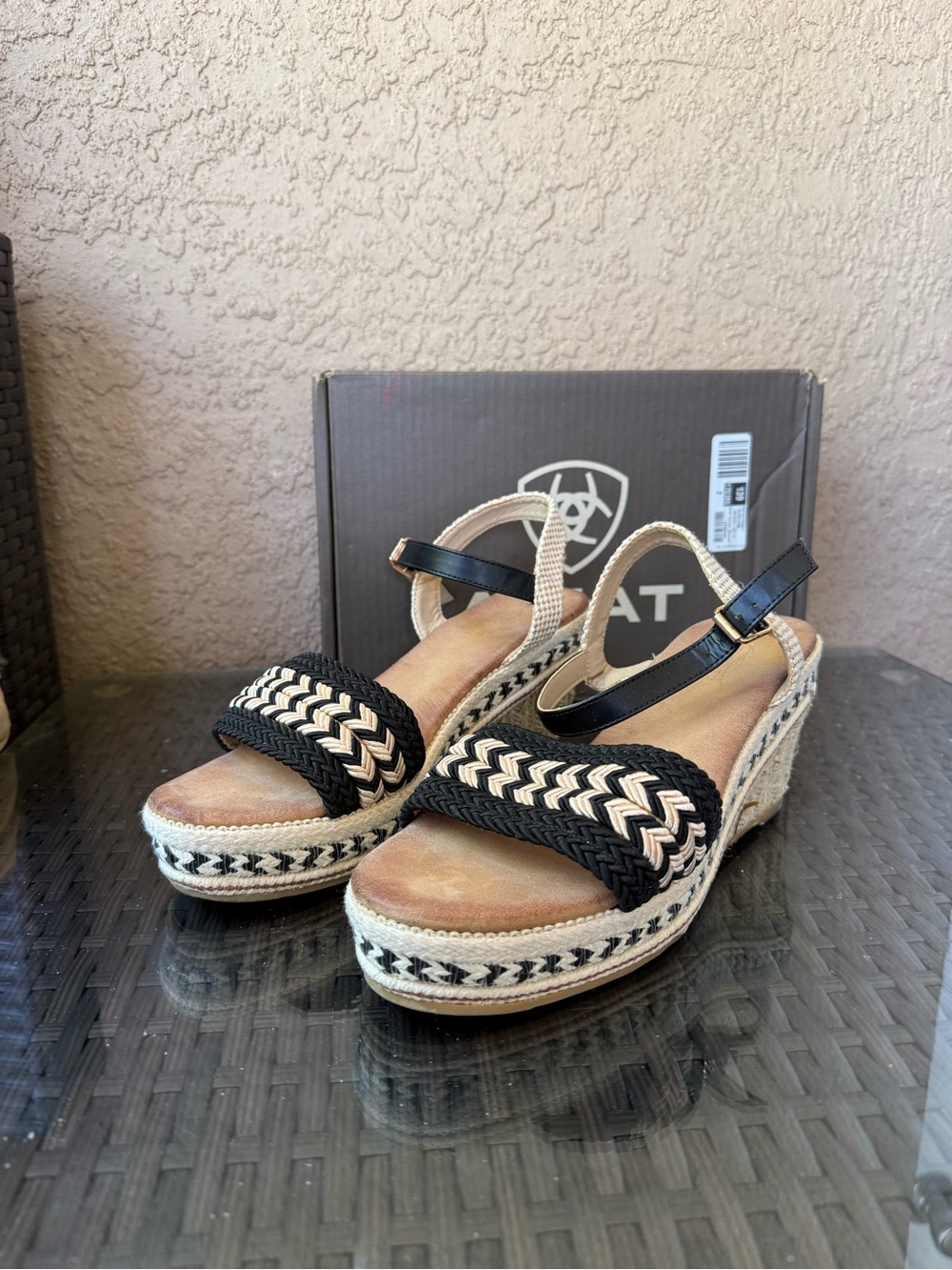 Ariat Wedge Espadrille Sandals in Black and Natural